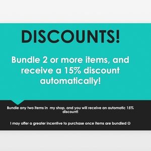 Bundle 2+ items, receive 15% discount